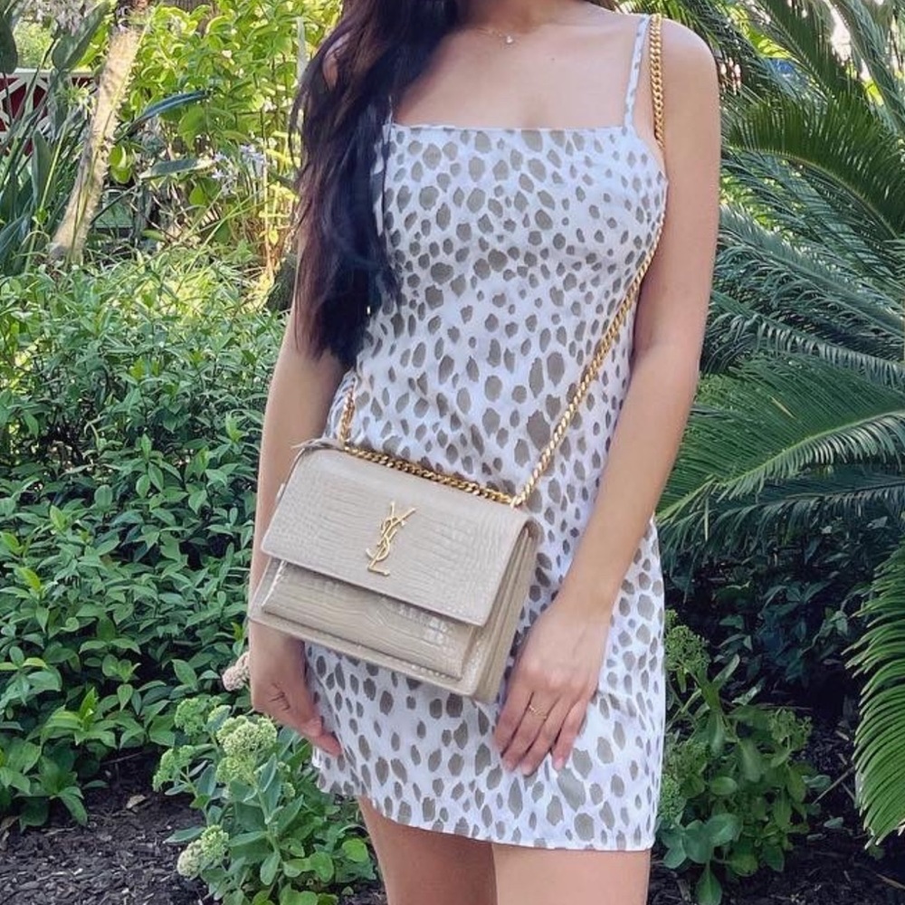 YSL Sunset Medium croc embossed bag